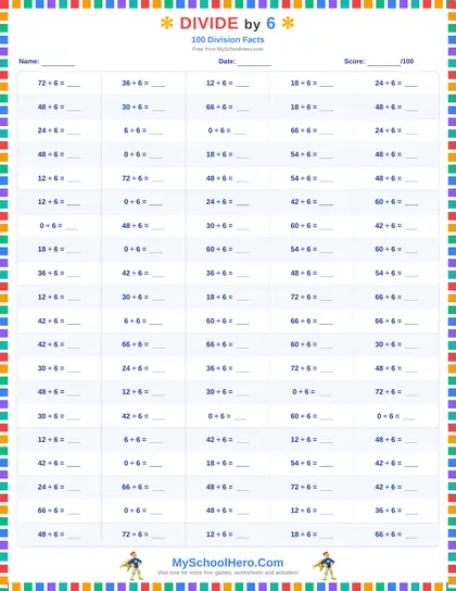 Sample page: Division 100-Fact Drills