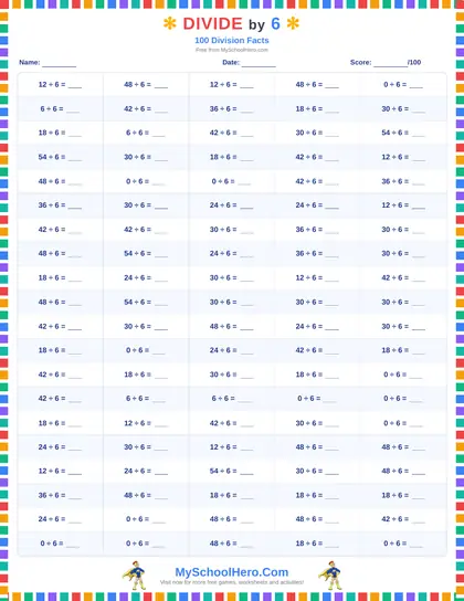 Sample page: Division 100-Fact Drills