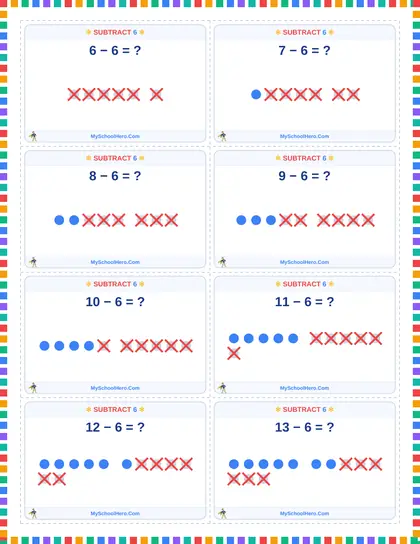 Sample page: Subtraction Flash Cards