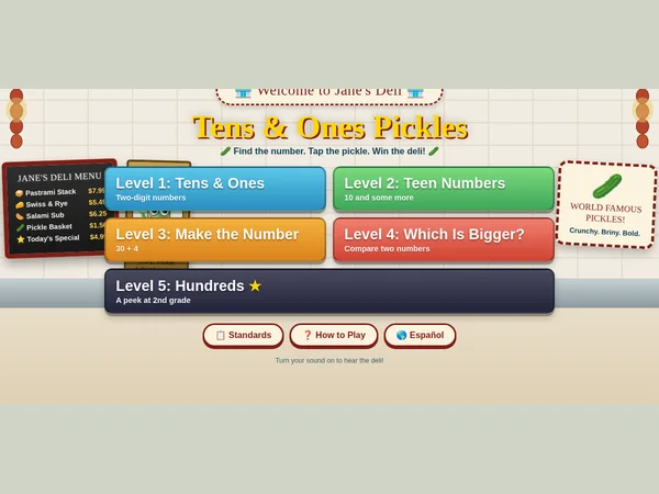 Tens & Ones Pickles game screenshot